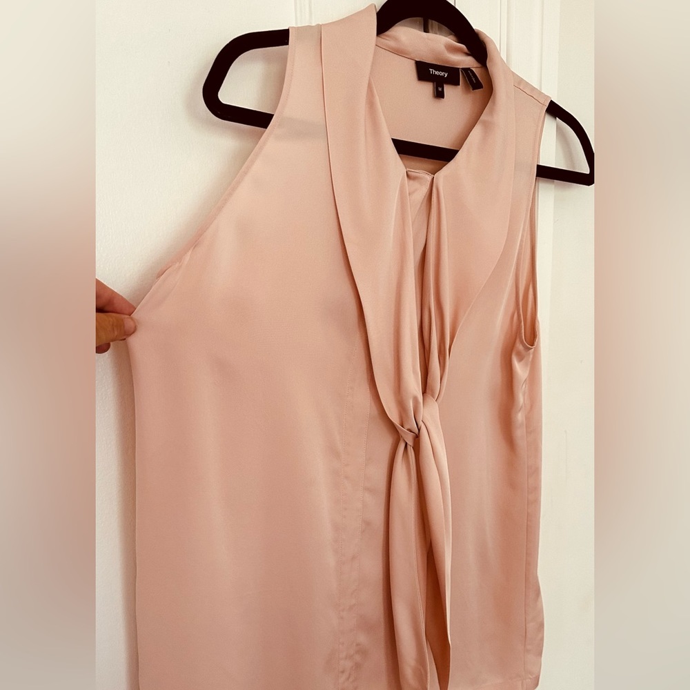 Theory tie-neck sleeveless blouse in dusty pink